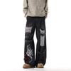 Trendy 2026 Autumn European-American Print Metal Buckle Denim Long Pants