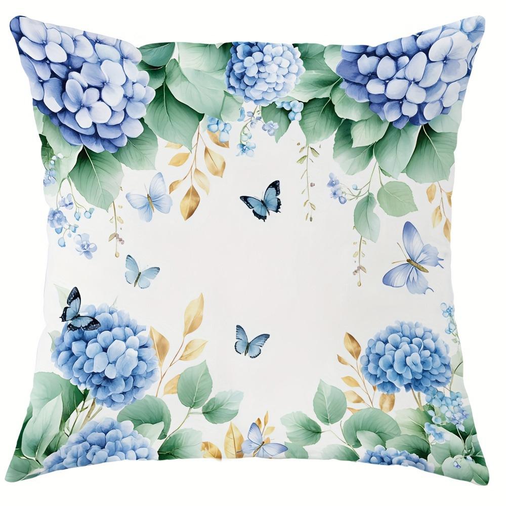 Hydrangea - themed Cozy Pillow Cover: Delicate Blooms, Butterflies and Heartfelt Quotes, Sofa Cushion Cover, Bedroom Room Decor