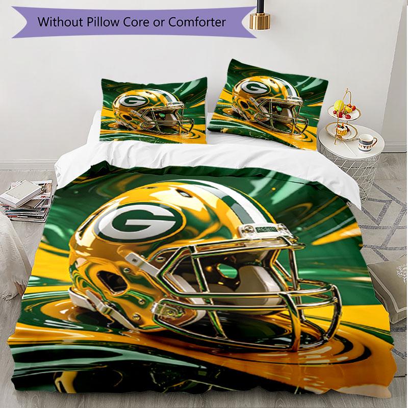 3pcs Duvet Cover Set (1*Duvet Cover + 2*Pillowcase, Without Core), Green Bay Packers Print Soft All‑Season Bedding Set, Home Bedroom Decor Gift