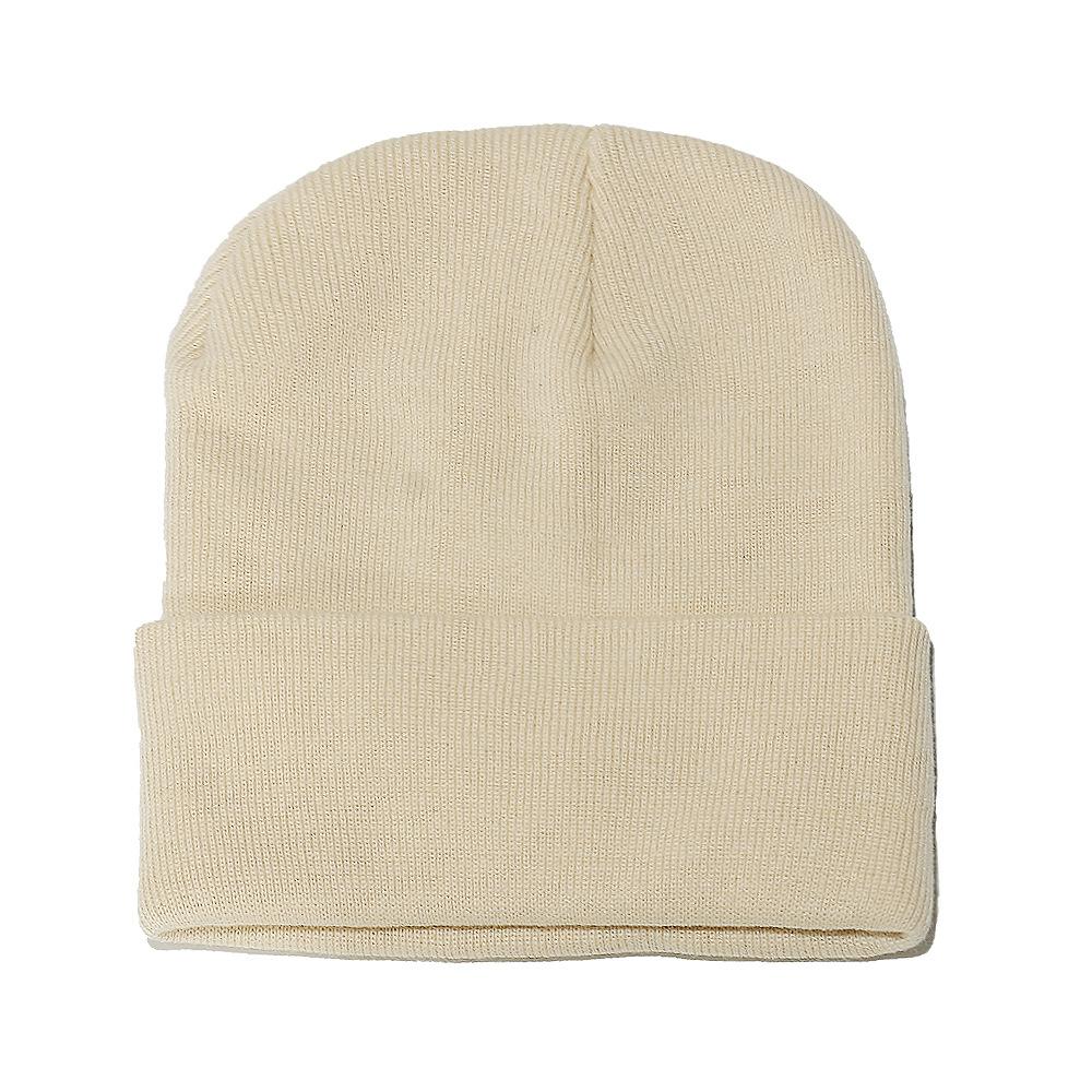 High Quality Solid Color Acrylic Wool Hat Outdoor Warm Cold Hat Monochrome Knitted Hat Pullover Hat for Men and Women