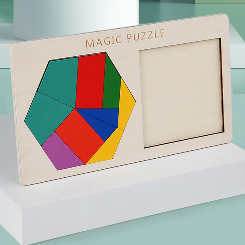 Hexagonal Wooden Geometric Puzzle Blocks for Kids 