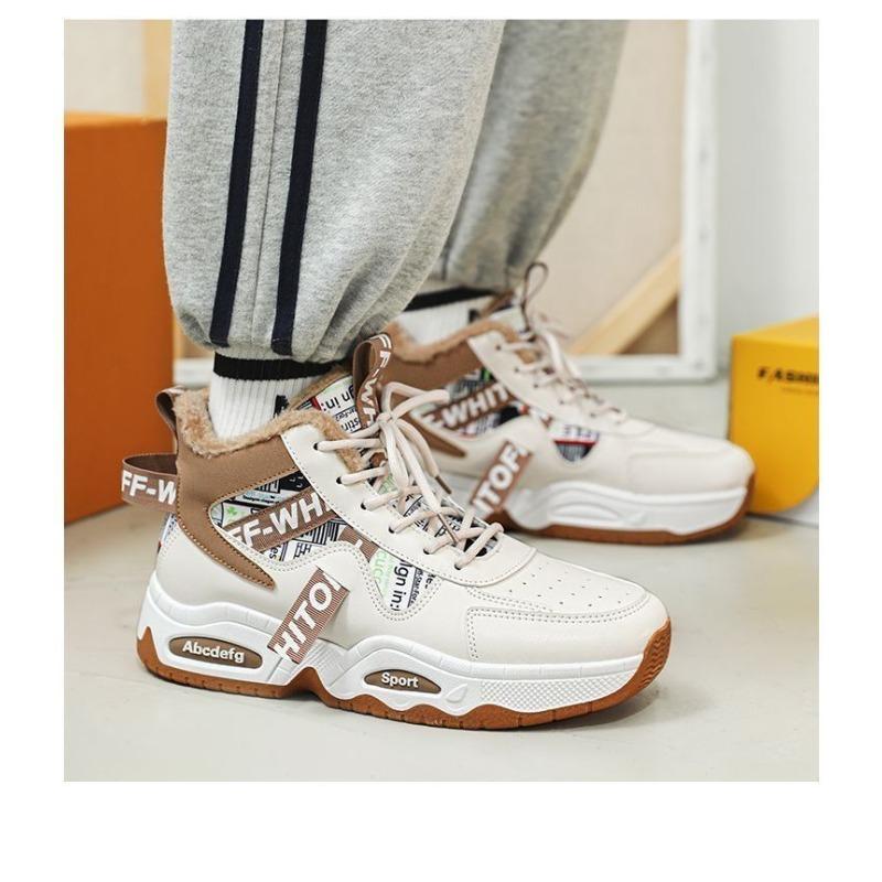 Snow Boots for Men, High-top Men's Winter Student Sports Skateboard Shoes, Fleece-lined Thickened Warm Cotton Shoes.