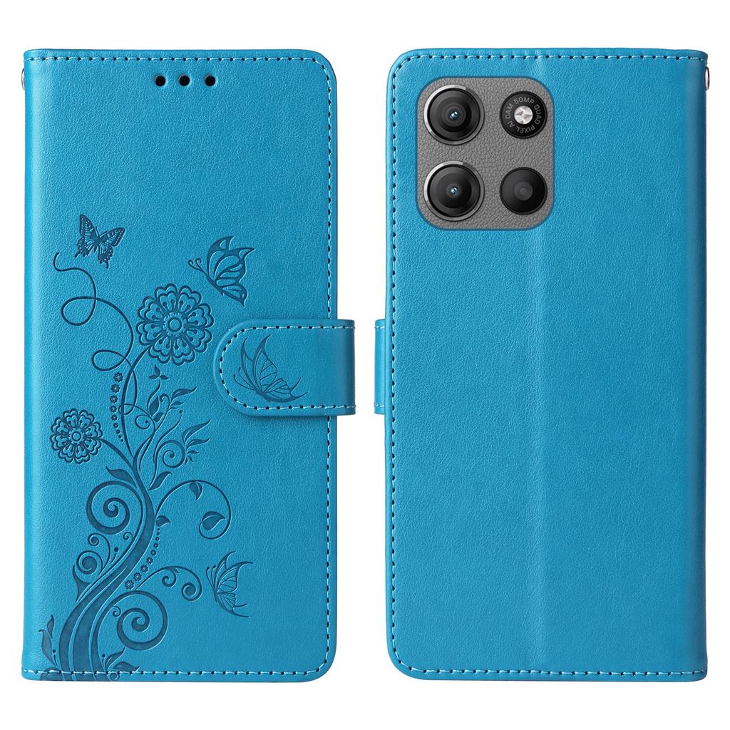 Ständerhülle für Motorola Moto G15 4G/G15 Power 4G Schmetterling Blumenmuster Geldbörse Leder Handyhülle