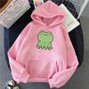 Women Frog Print Hoodie Ladies Candy Colored Long Sleeved Fleece Hooded Student Loose and Casual Top