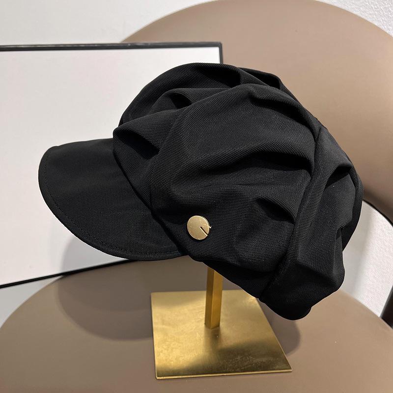 Suede Women's Trendy Korean-Style Octagonal Beret: Versatile, Retro, Warm with Short Brim for a Small-Faced Look.