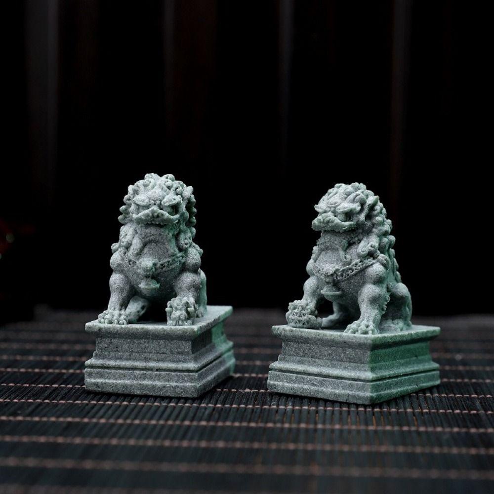2Pcs Traditional Craft Guardian Lion Statue Sandstone Desktop Adornments  Zen Room