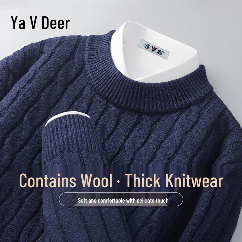 Yalu Men's Wool Blend Round Neck Knit Sweater