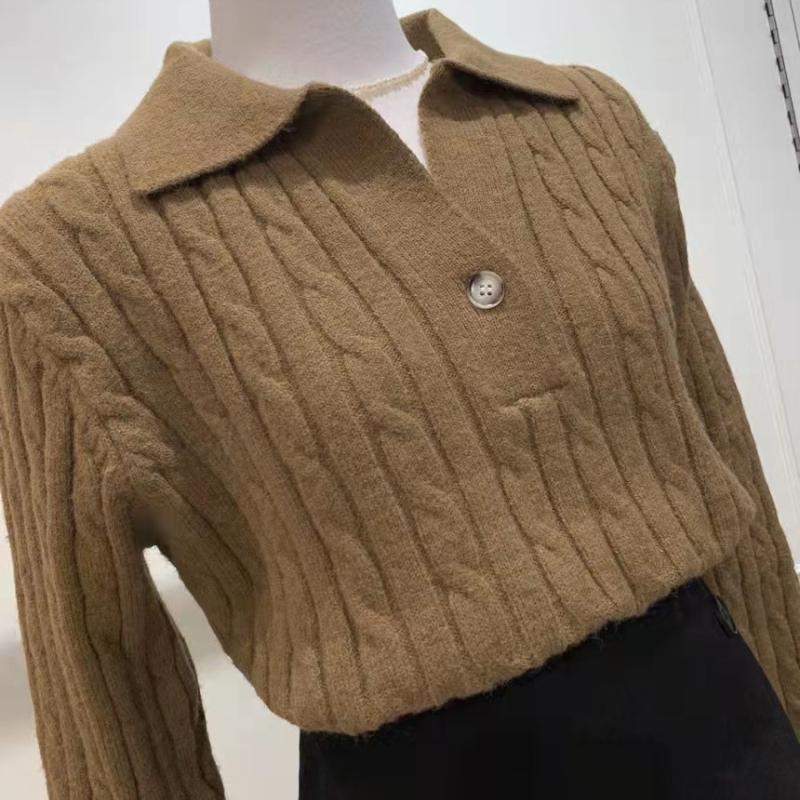 New Fashion Women Autumn Pullover Sweater Long Sleeve Turn Down Collar Winter Knitwears Jumpers Loose Knitted Sweaters for Women Elegant Tops 25311