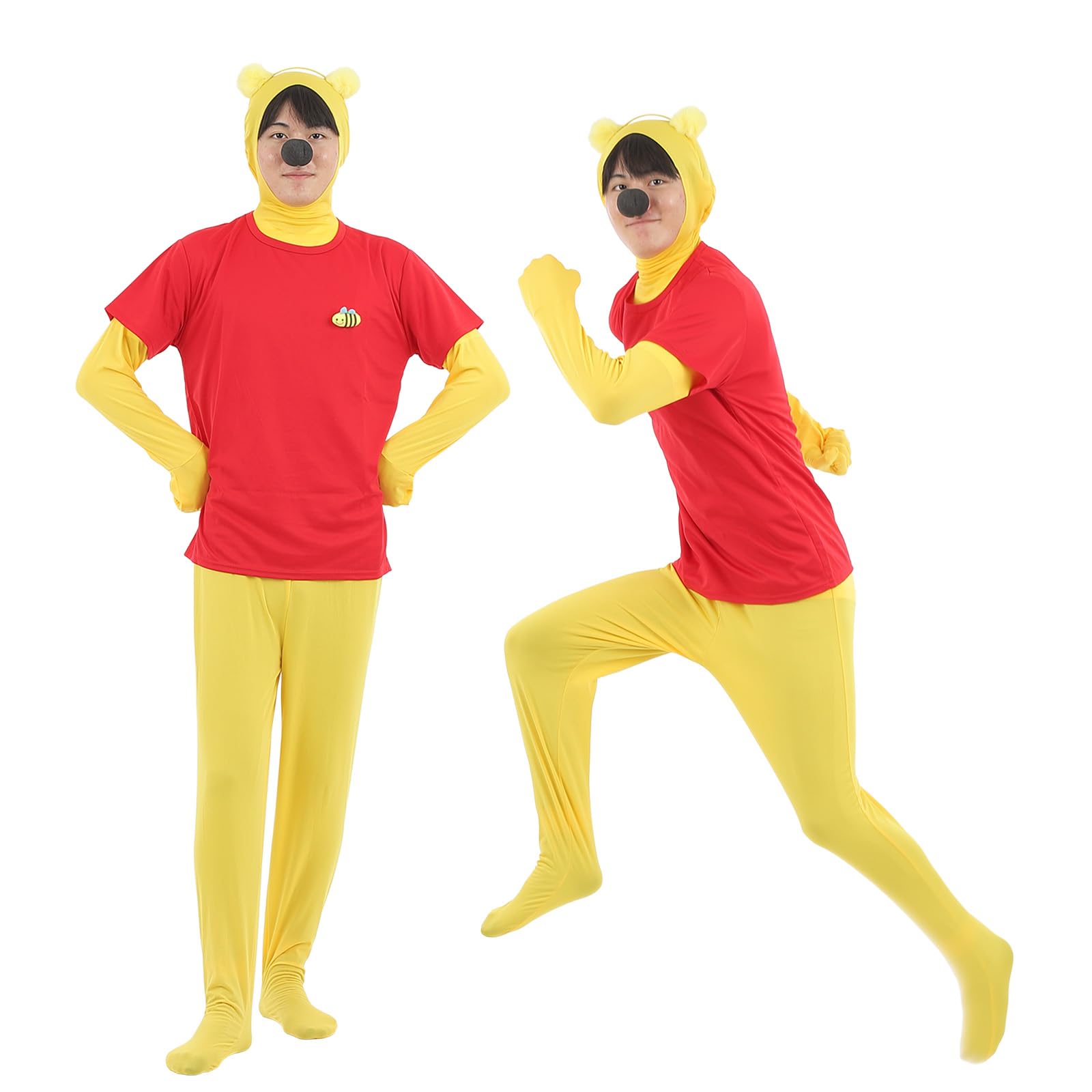 

iinoo Хэллоуин Винни Пух Колготки на все тело, Желтый медведь Косплей Костюм, Унисекс, Набор из 5 предметов (XL)