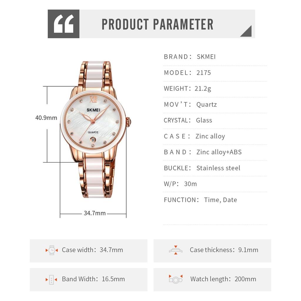 Women's Watch Ceramic white Simple Ladies Waterproof Brand Business Stainless Steel Rose Gold