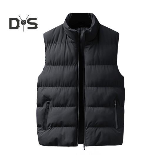 

Мужской жилет с воротником-стойкой, без рукавов, с карманами на молнии, однотонный жилет, пальто, утолщенный теплый ветрозащитный жилет, верхняя одежда XL чёрный