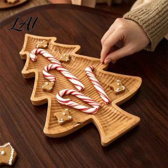 Wooden Snack Tray for Home Christmas Tree Serving Tray Candy Nut Dish Xmas Tree‑Shaped Storage Creative Organizer Guests Plate Decorative