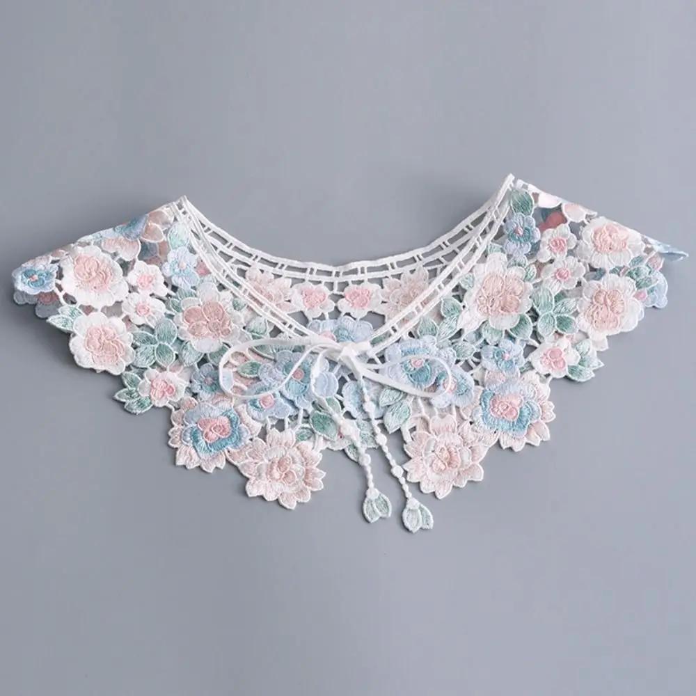 Floral Embroidered Flower Fake Collar Hollow Pastoral Style Lace Collar Detachable Exquisite Lace Neckline Women/girls