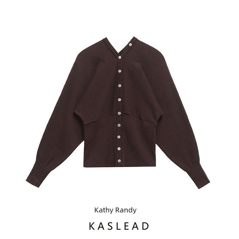 Kaslead New Arrival Women's Clothing Fashion Style Minimalist Silm Hem V-neck Long Sleeve Knitted Coat 8082100