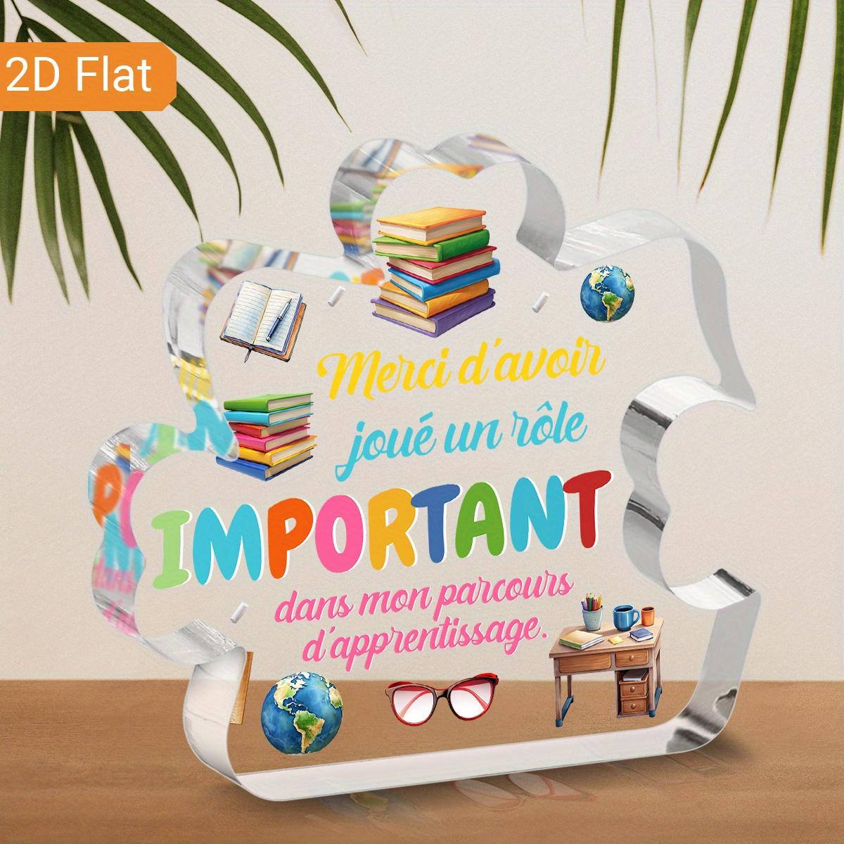 Teacher Appreciation Acrylic Puzzle Plaque - Classic Style Desktop Decoration with Inspirational Quote, Books, Pencils & Glasses Design, Perfect 11*11.5cm