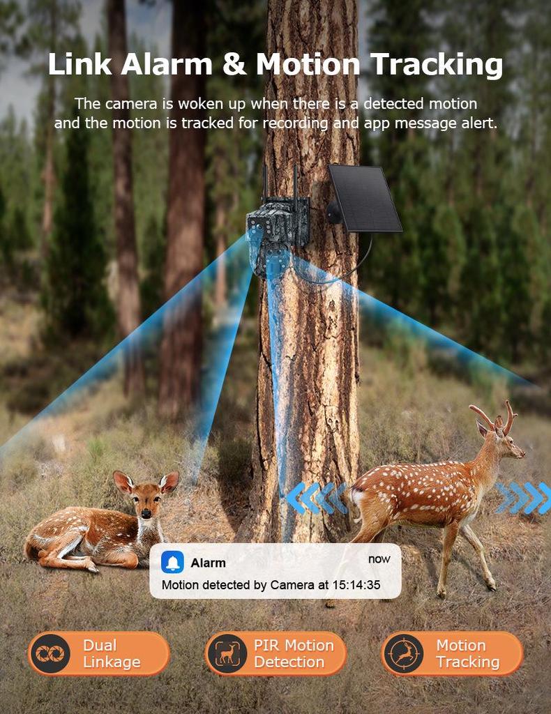 Wasserdichte Camouflage-Solar-Außenkamera mit dreifacher Linse & 15-fachem Zoom