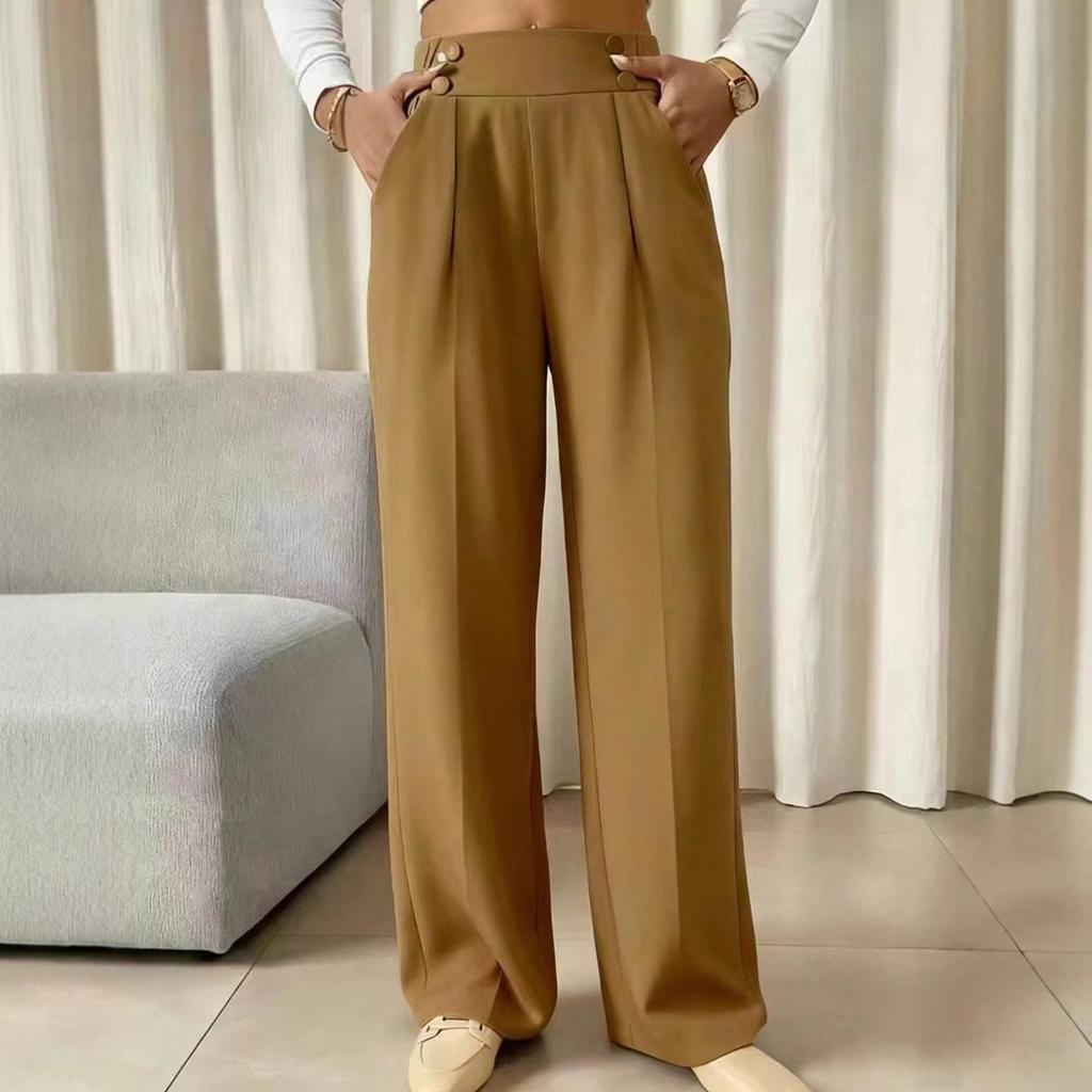 New Style Stretch Floor-length Casual Pants, High-waisted Long Pants, Loose and Elegant Style Straight-leg Women's Trousers