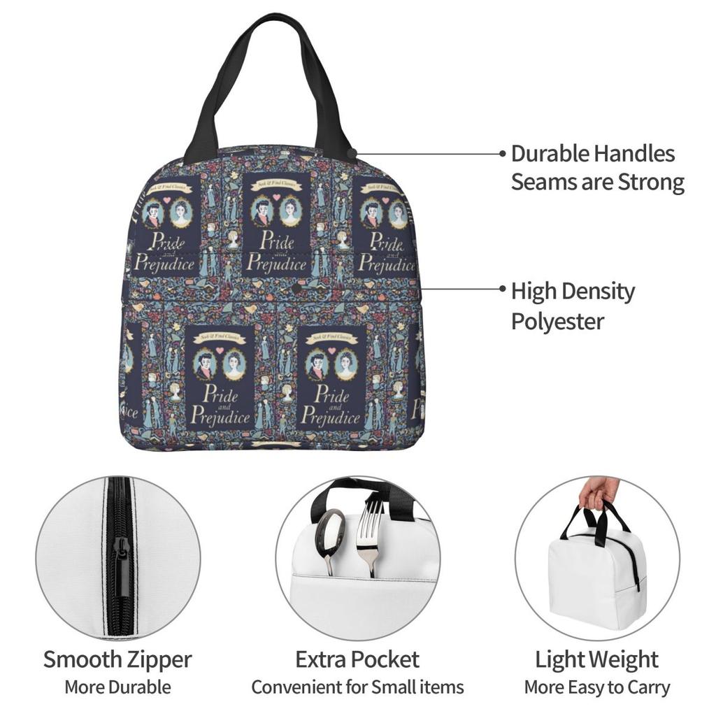 Pride And Prejudice Florals Quote Insulated Lunch Bag for Kids School Cooler Thermal Food Box Tote Lunch Boxes Container