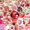 50 Pink Strawberry Dessert Stickers for Water Bottle & Phone Decoration - Waterproof & Cute