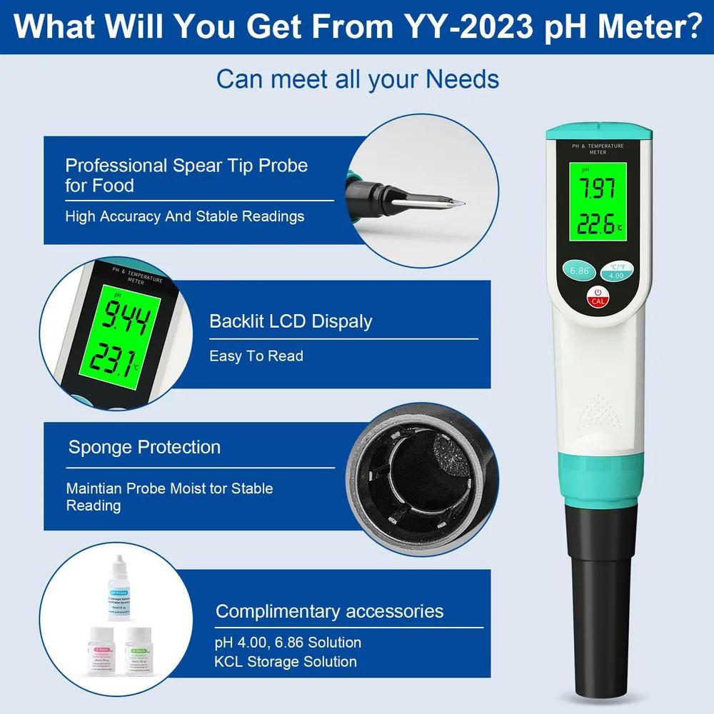 Digital Food PH Meter 0.01 Resolution PH / Temp Sensor High Precision Waterproof PH Tester For Meat, Dough, Sausage, Cheese Cosmetics