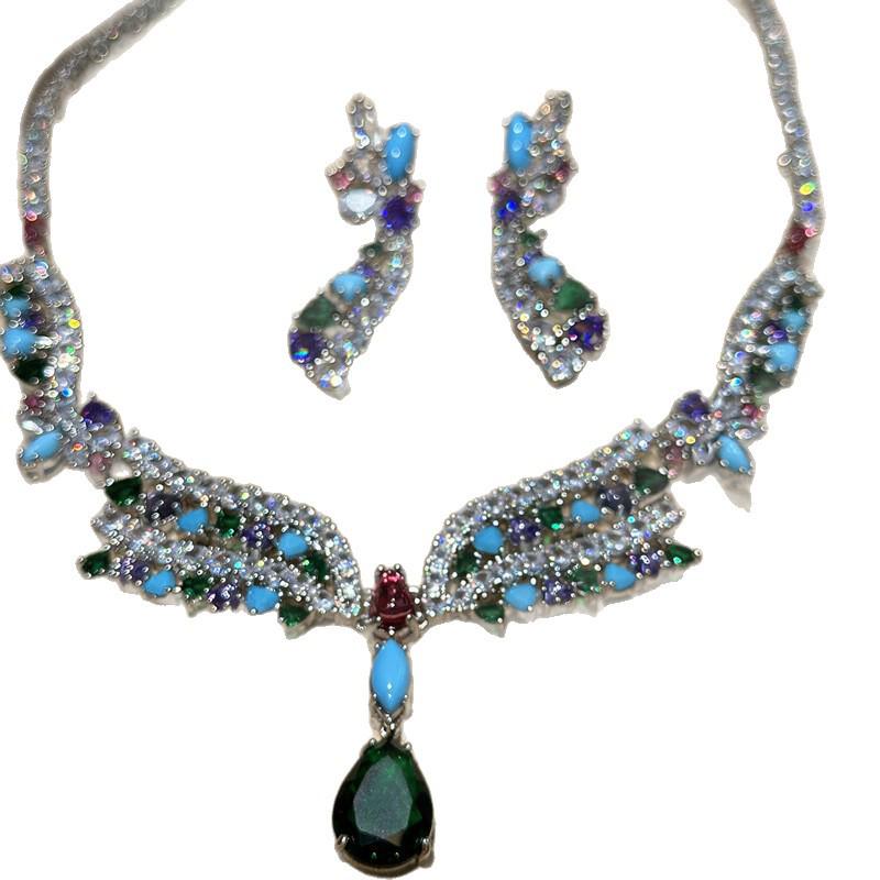 Luxury Zirconia Flower Earring & Necklace Set - Water Drop Design, High-End Fashion Accessories for Women