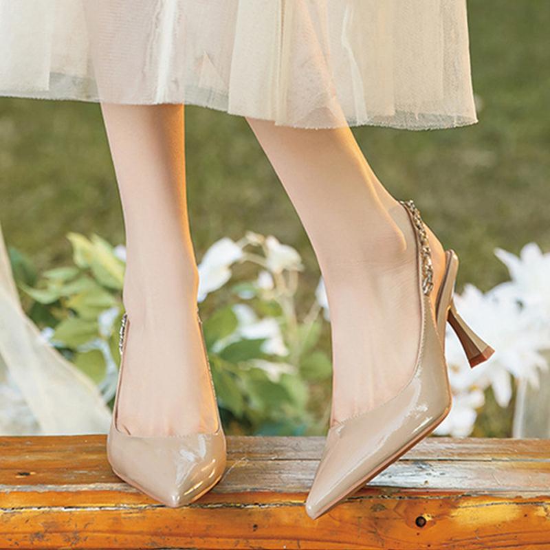 2025 New Summer Concise Pointed Toe Women Pumps Fashion Chain Back Strap High Heels Party Dress Shoes Slingback Sandals