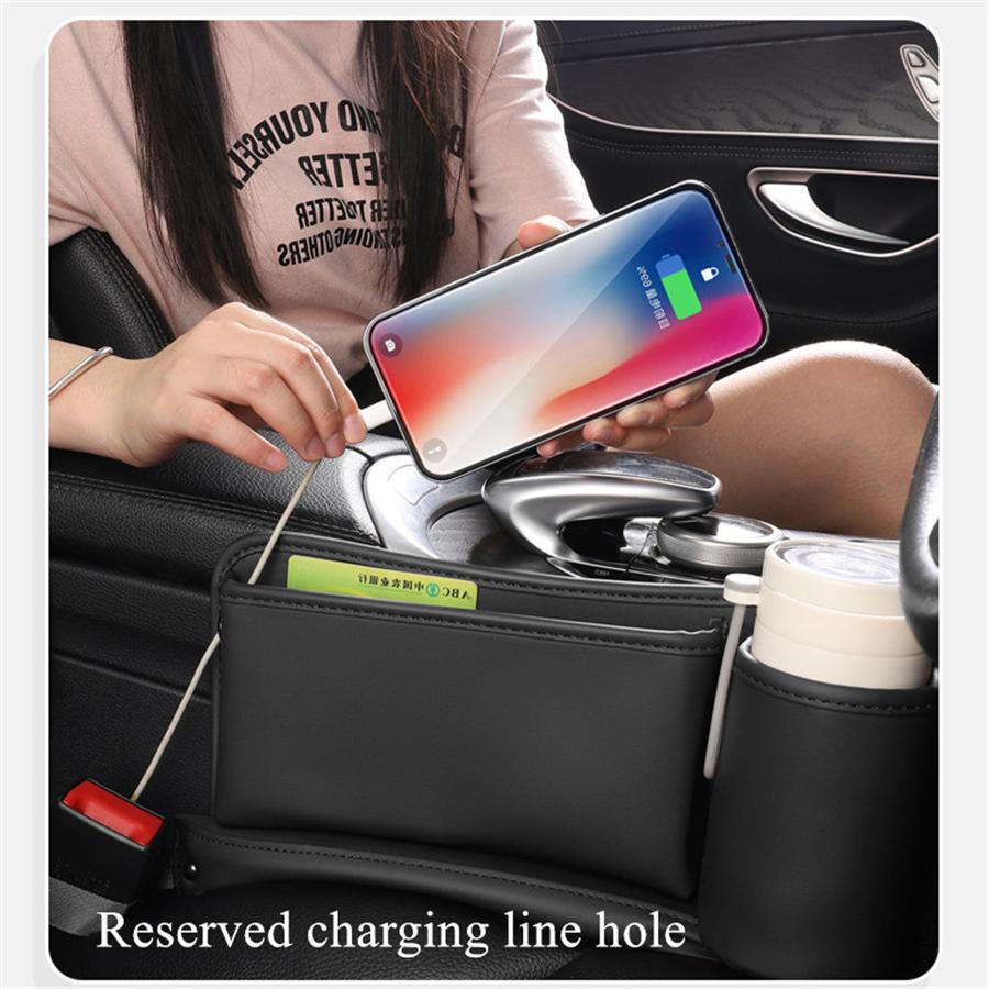 PU Leather Car Console Right Seat Gap Catcher Crevice Organizer Box Cup Holder