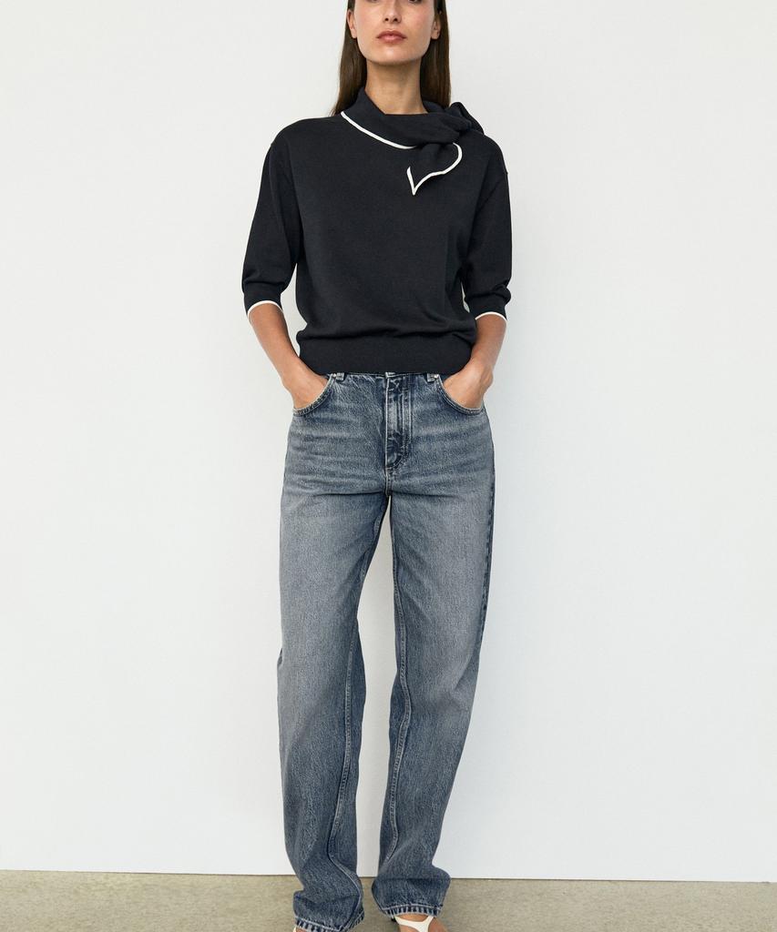Masimodutti 100% Cotton Knit Sweater With Scarf Detail