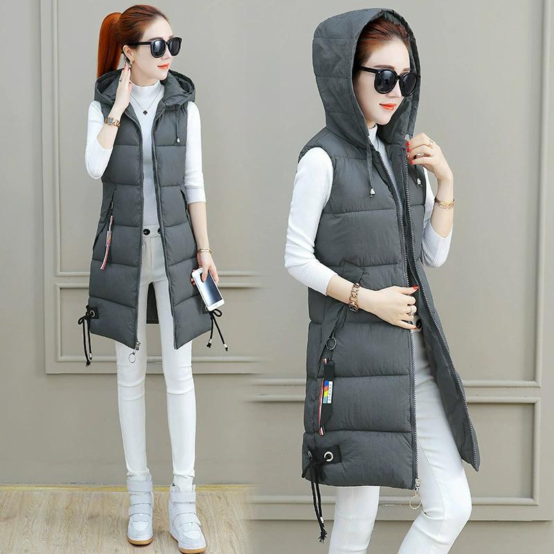 Cotton Vest Women's Mid-length Autumn and Winter Fashion Hooded Slim Plus Size Cotton Vest