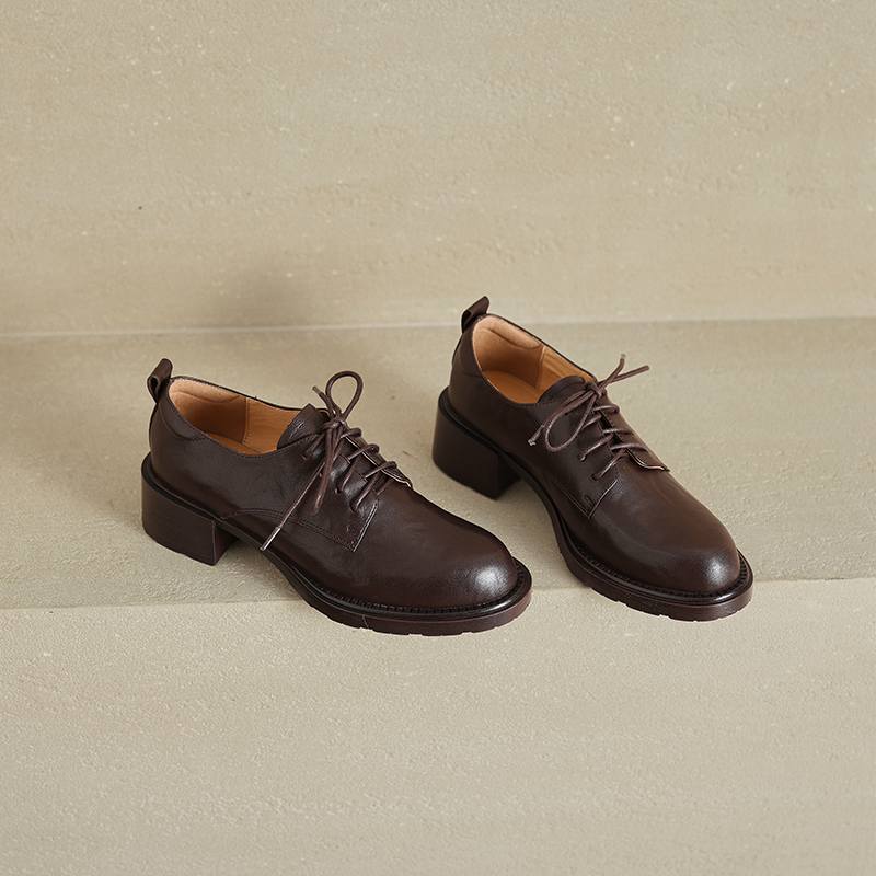 

Krazing Pot Sheepskin Round Toe Med Heels Lace Up Spring Autumn Shoes Big Size 41 Oxford Women Pumps 41 коричневий
