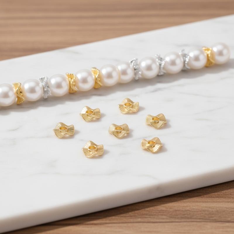 50Pcs Flat Round Metal Spacer Beads Baroque Wave Gold Plated 6 8 10Mm For Earring Necklace Bracelet Jewelry