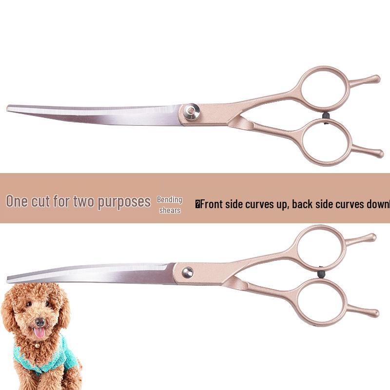 7-inch Rose Gold Stainless Steel Pet Grooming Scissors Set: Straight & Curved for Teddy Dog Haircut Straight Scissors