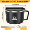 Stainless Steel Noodle Bowl Double Hollow Ramen Bowl 1200ml Large Capacity Instant Noodle Cup Good Sealing for Home Outdoor