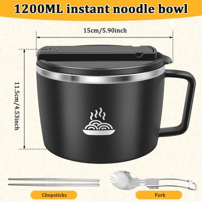Nerezová miska na nudle Dvojstěnná miska na ramen 1200ml Velká kapacita Kelímek na instantní nudle Dobré těsnění pro domov venkovní