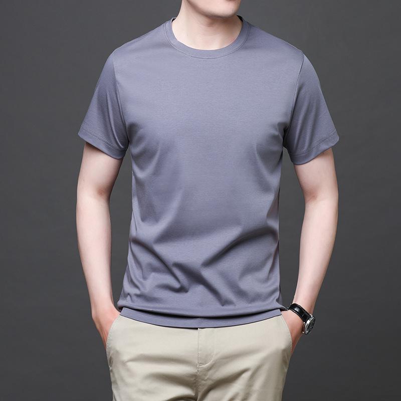Mercerated Cotton Short-sleeved T-shirt Men's Round Neck Summer New Half-sleeved 80-pin Mercerated Cotton Loose Solid Color Top