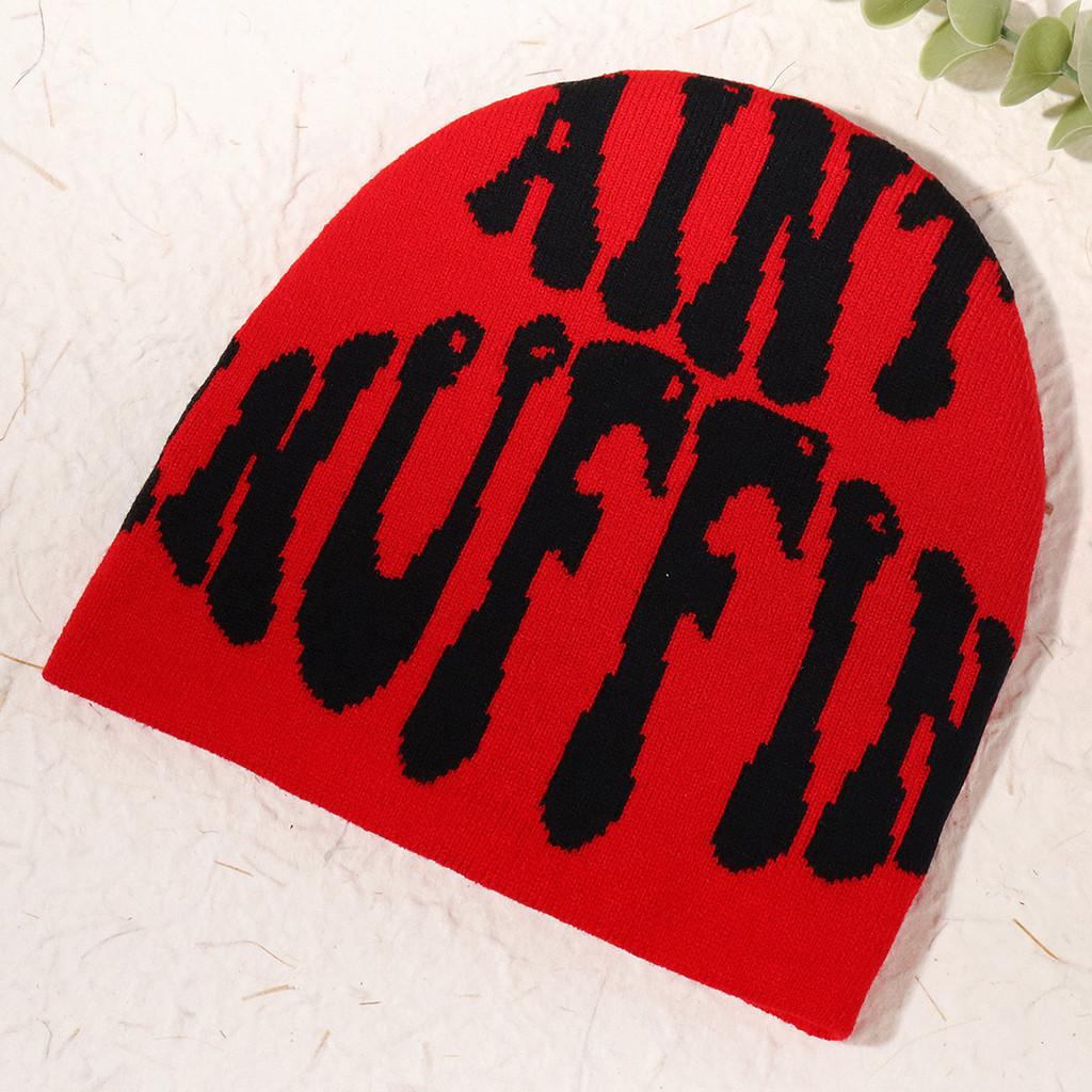 Double Fashion Sided Knitted Hat With Letter Embroidery Design For Season Cold