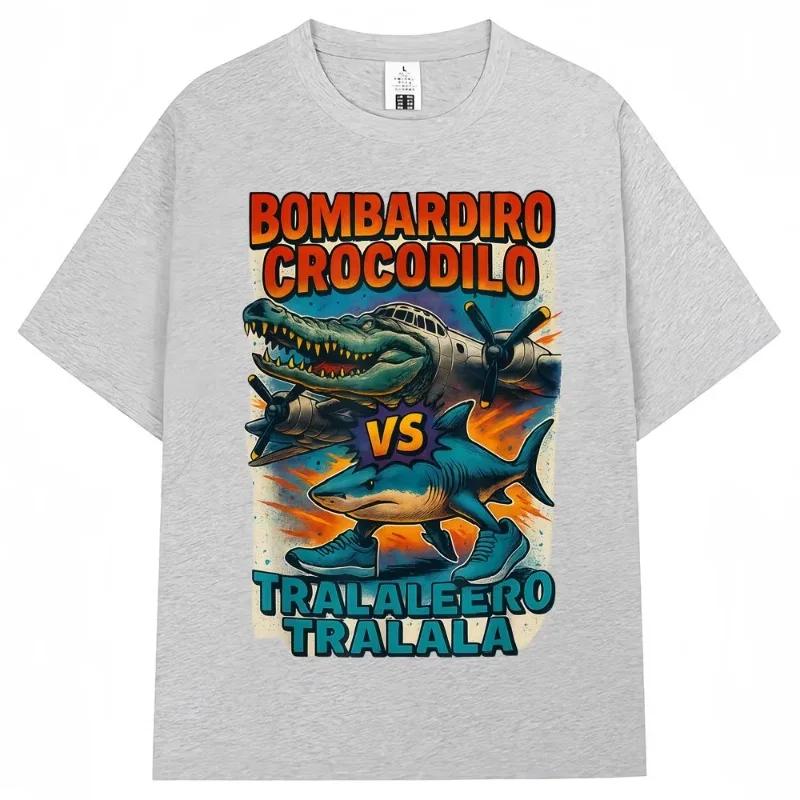 Bombardiro Crocodilo VS Tralalero Tralala T-Shirt Funny Italian Brainrot Meme Popular T-shirts Men Women Loose  Cotton Tees