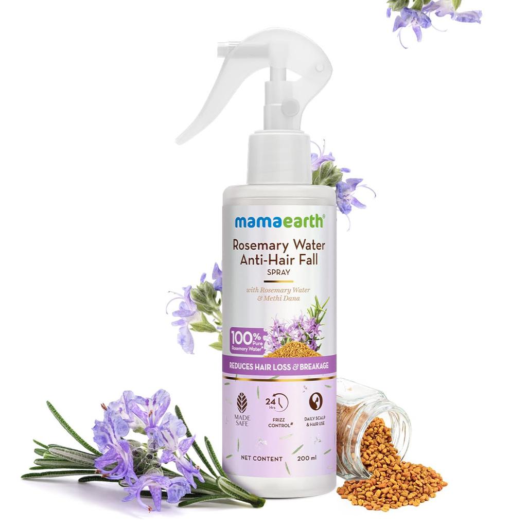 Mamaearth Rosemary Water Anti-Hair Fall Spray with 100% Pure Rosemary Water & Methi Dana | For Hair Growth | Stronger & Denser Hair | 24-H Frizz C