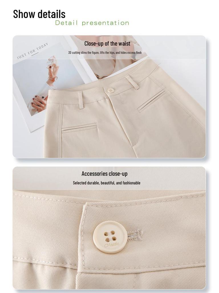 Women's Beige High Waist Wide Leg Cropped Pants - Slimming, Casual, Loose Fit, Spring/Summer 2025 Collection