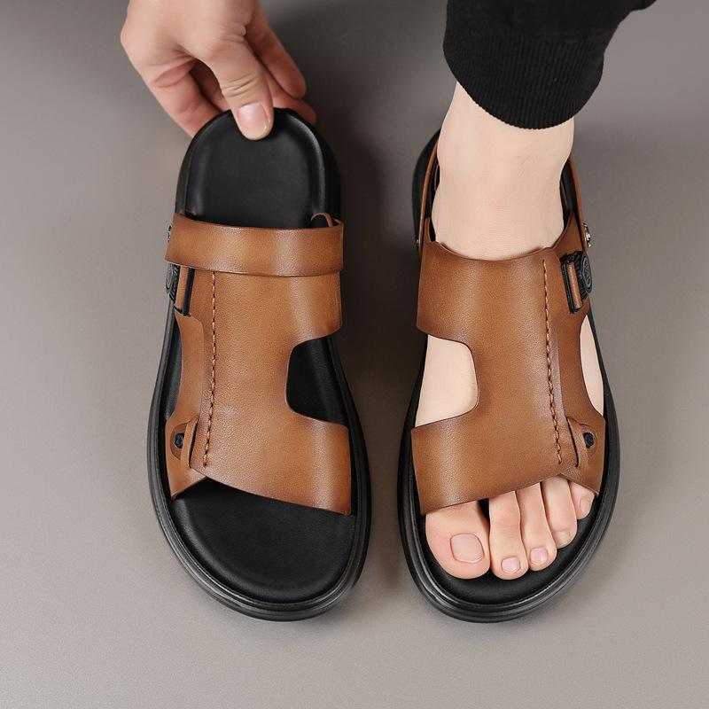 Summer new first-layer cowhide men's beach shoes genuine leather men's leather sandals slippers outdoor sandals breathable men's shoes