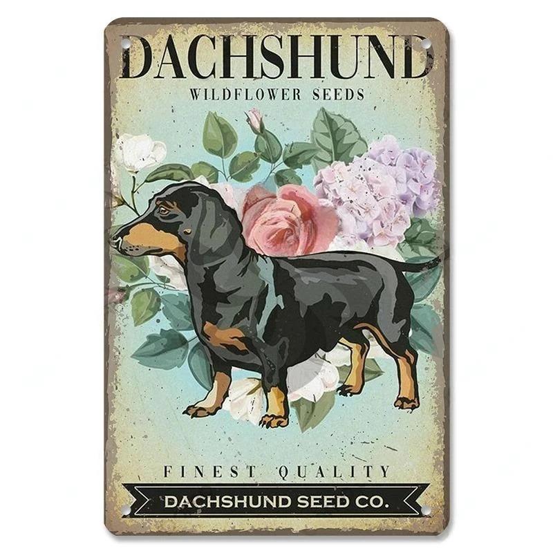 Pôster Vintage Cachorros Fofos de Estimação Placas de Metal de Estanho Dachshund Bulldog Placa de Metal Para Jardim Cafeteria Cozinha Decoração de Arte de Parede para Casa
