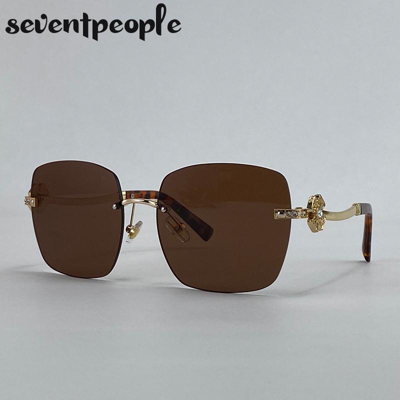 Oversized Square Rimless Punk Sunglasses Women Big Frame  Luxury Brand Metal Frameless Sunglass For Ladies Vintage Shades