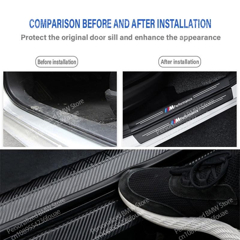 4/8Pcs Carbon Fiber Car Door Threshold Protector Stickers Waterproof For BMW M Logo E90 E60 F18E46 F30 F20 M2M5 M3 E87 M4 X3 X1