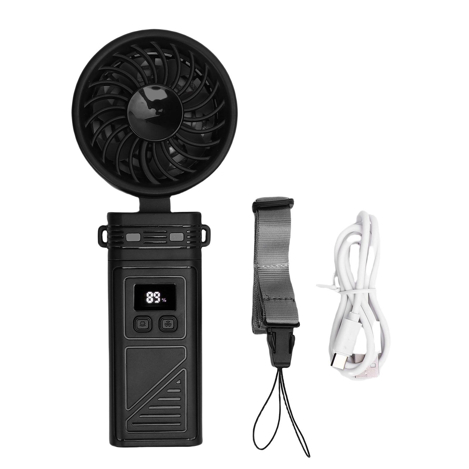 

Ручной вентилятор 5200 мАч Перезаряжаемый Складной вентилятор с 6 скоростями ветра Цифровой дисплей Съемная головка чёрный