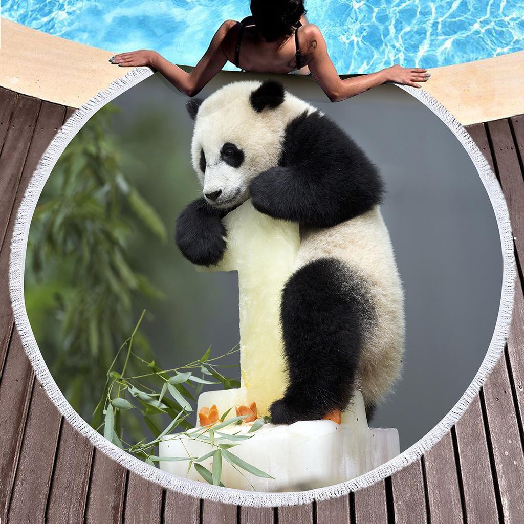3D Panda Print Round Beach Towel Lovely Panda Beach Blanket Soft Microfiber Sand Free Absorbent Towel for Camping Outdoor Picnic