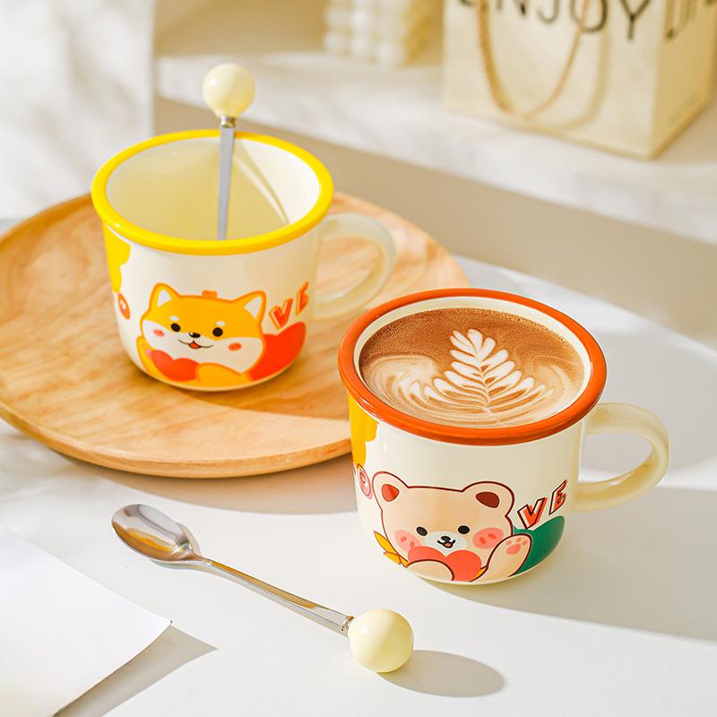 Design Sense Niche Office Water Cup Cute Pet Cartoon Illustration Animal Mug Household Couple Milk Breakfast Cup