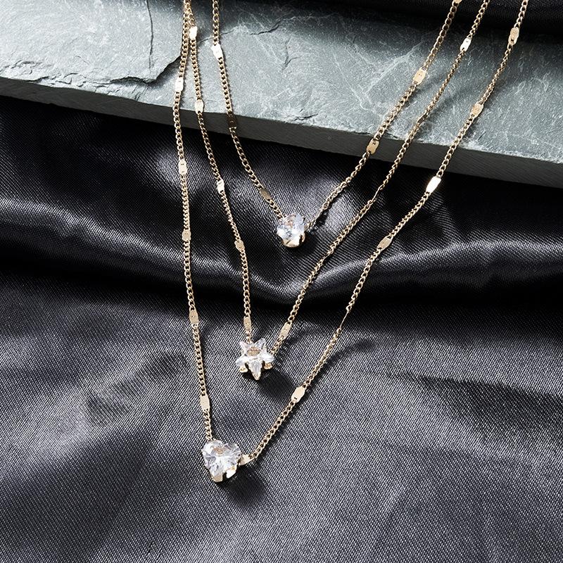 Ladies Elegant Three Layer Love Heart Crystal Pendant Necklace