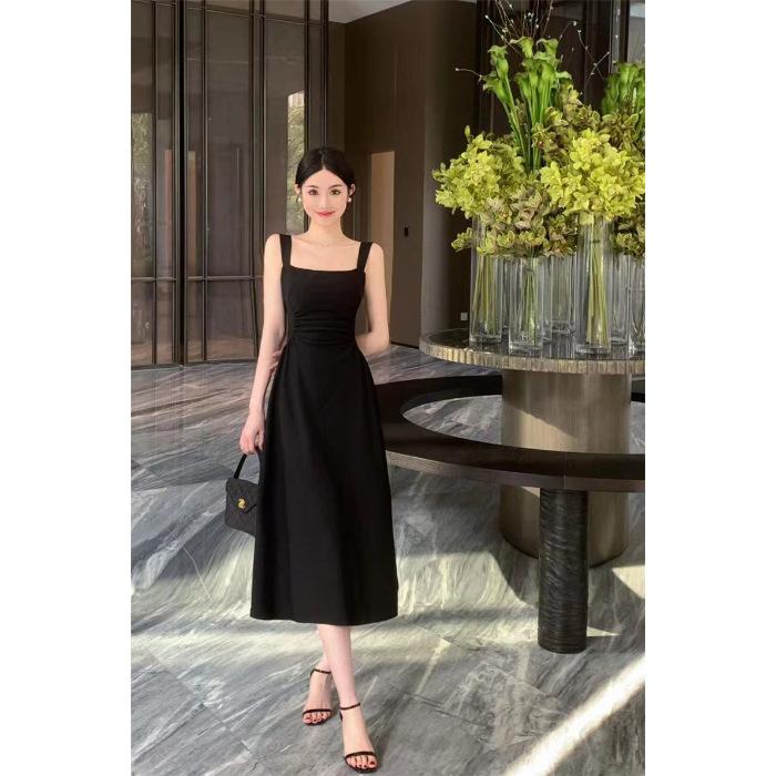 Suspender Dress New French Slim Waist Thin Niche Design Dress High-end Long Dress Women