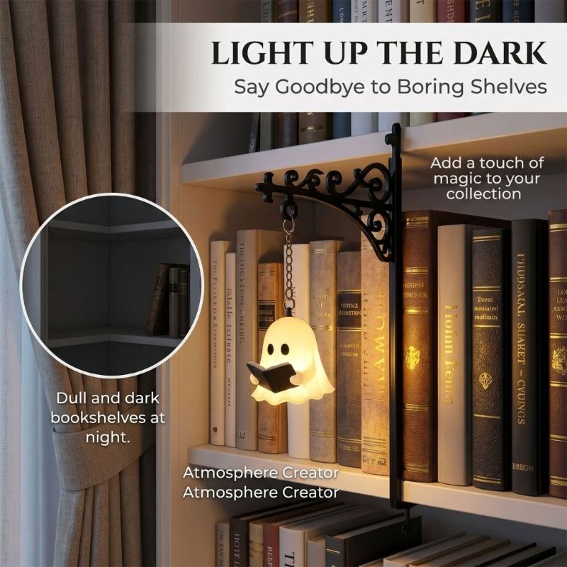Library Lantern Reading Nooks Decorative Light, Ghostly Pendants Bookshelves Hanging Lamp with Shelf Edges Mount and Warm Glowing