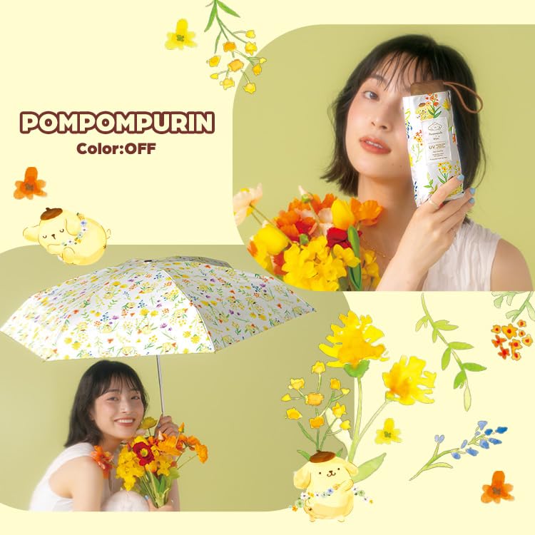 Sanrio Characters X Watercolor Flower Mini Pom Parasol Light UV UPF Heat Suitable for Rain or Folding Umbrella for Commuting and [2025] Wpc. Wpc.